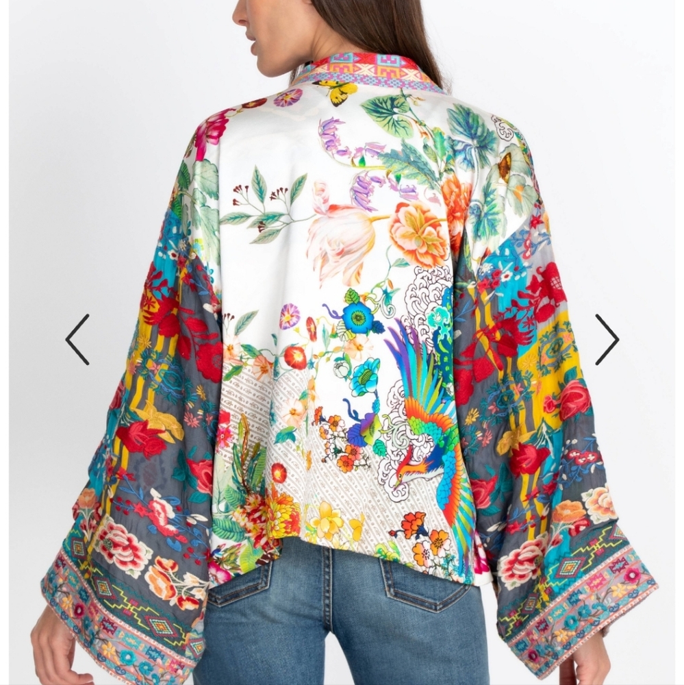 JOHNNY WAS DREAMER PRINT REVERSIBLE SILK  KIMONO W/EMBROIDERY SZ. MD! - Picture 2 of 16